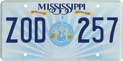 MS license plate ZOD257