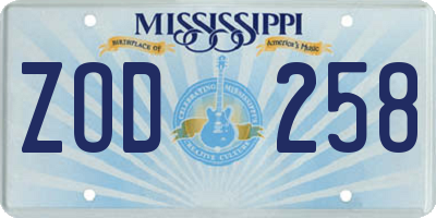 MS license plate ZOD258