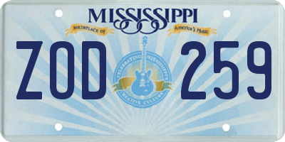 MS license plate ZOD259