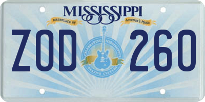 MS license plate ZOD260