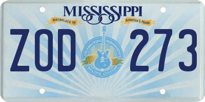 MS license plate ZOD273
