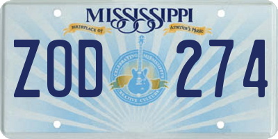 MS license plate ZOD274