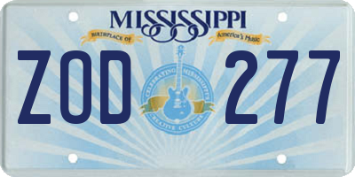MS license plate ZOD277