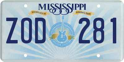 MS license plate ZOD281