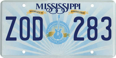 MS license plate ZOD283