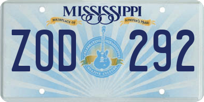 MS license plate ZOD292