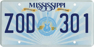 MS license plate ZOD301
