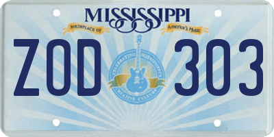 MS license plate ZOD303