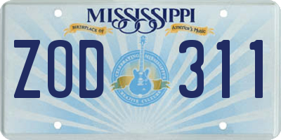 MS license plate ZOD311