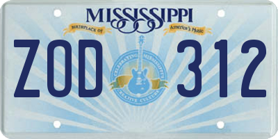 MS license plate ZOD312