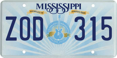 MS license plate ZOD315