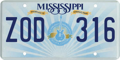 MS license plate ZOD316