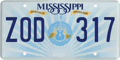 MS license plate ZOD317