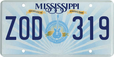 MS license plate ZOD319
