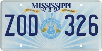 MS license plate ZOD326