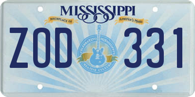 MS license plate ZOD331
