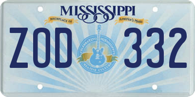 MS license plate ZOD332