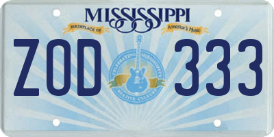 MS license plate ZOD333