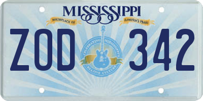 MS license plate ZOD342