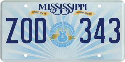 MS license plate ZOD343