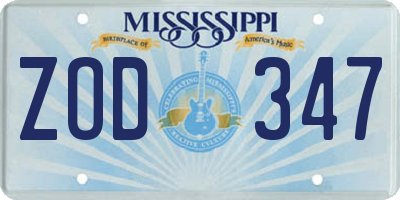 MS license plate ZOD347