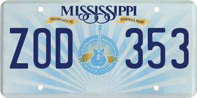 MS license plate ZOD353