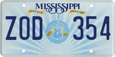 MS license plate ZOD354