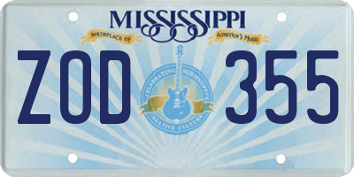 MS license plate ZOD355