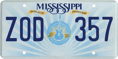 MS license plate ZOD357