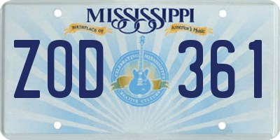 MS license plate ZOD361