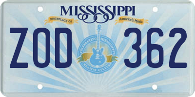 MS license plate ZOD362