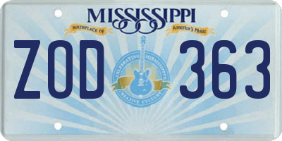 MS license plate ZOD363