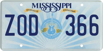 MS license plate ZOD366
