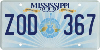 MS license plate ZOD367