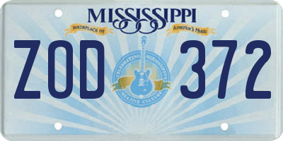 MS license plate ZOD372