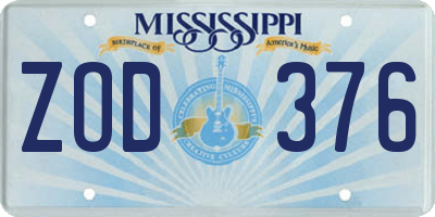 MS license plate ZOD376