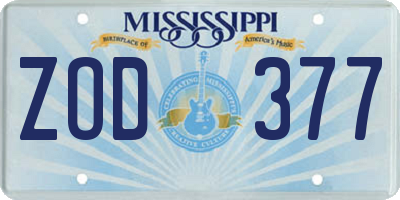 MS license plate ZOD377