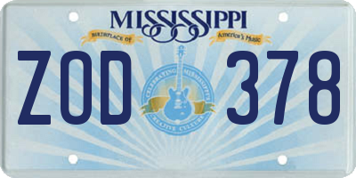 MS license plate ZOD378