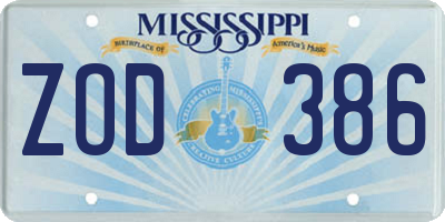 MS license plate ZOD386