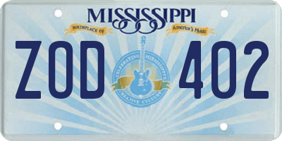 MS license plate ZOD402