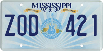 MS license plate ZOD421