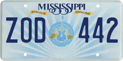 MS license plate ZOD442