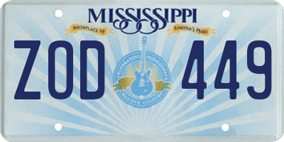 MS license plate ZOD449