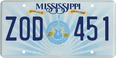 MS license plate ZOD451