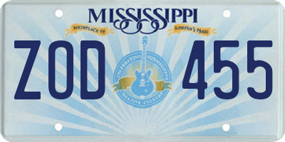MS license plate ZOD455