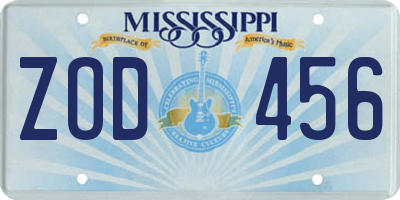 MS license plate ZOD456