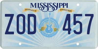 MS license plate ZOD457