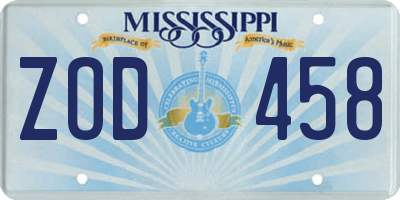 MS license plate ZOD458