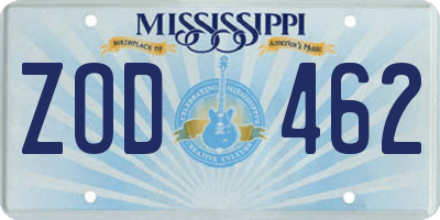 MS license plate ZOD462