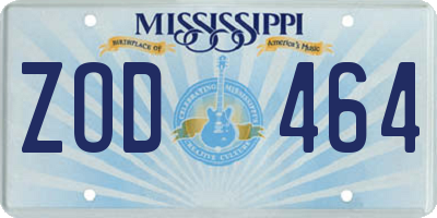 MS license plate ZOD464